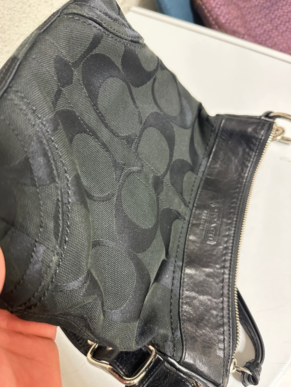 Coach Black Signature Canvas and Leather Shoulder Bag - Picture 10 of 13